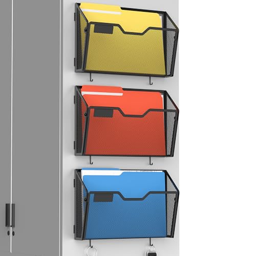 Docnest Magnetic Black 3-Pack Wall Mount Mesh File Holders - Dual-Mount Office Organizer