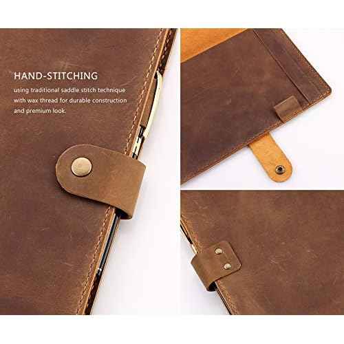Robrasim Leather Cover for 6"x9" Steno Notebook, Leather Folio Cover Compatible with 6x9 Spiral Steno Pads, A5 Notebook Organizer with Pen Loop - Brown