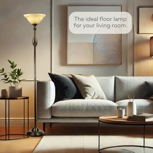 LIGHTACCENTS Royal Bronze Torchiere with Amber Alabaster Shade ? Standing Light for Bedroom, Living Room, Office, Reading Corner ? Floor Lamp for Home D?cor, Ambient Uplight Accent