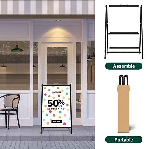 Heavy Duty Slide-in Folding A-Frame Sidewalk Sign 24x36 Inch Black Coated Steel Metal Double-Sided,Only Frame,No poster board
