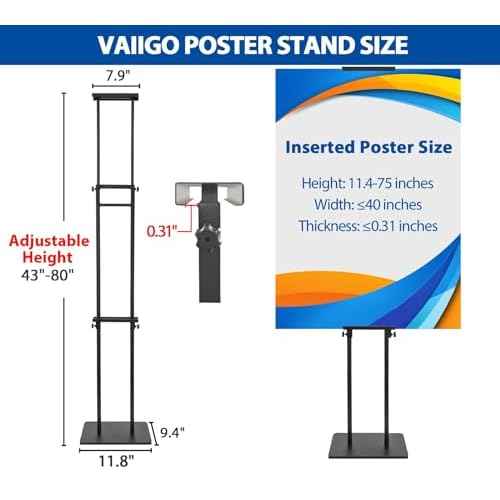 Pedestal Poster Sign Stand for Double Sided Display, Adjustable Poster Board Stand Height Up to 80", Heavy Duty Floor Standing Sign Holder for Board, Foam, Banner Display Stand, Black 1Pack