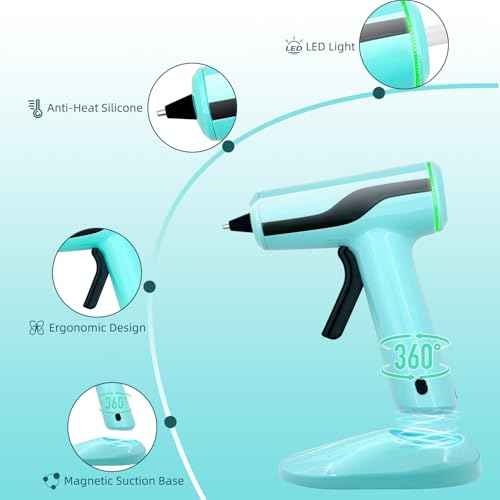 Cordless Hot Glue Gun, Rechargeable Hot Melt Glue Gun 2Ah Built-in Battery Smart Power-Off, Mini Glue Gun Kit with 30pcs Premium Glue Sticks, 10pcs Wood Craft Sticks, Case for DIY, Arts &Crafts
