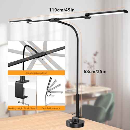 iVict Desk Lamp for Home Office, 24W Flexible Gooseneck Table Lamp, Desks Lamps with Clamp, 10 Color Modes 10 Brightness Eye-Caring Desk Light w/USB Adapter(Black)