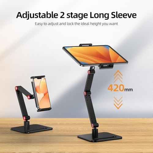 UPERFECT Adjustable Tablet Stand, 360¡Æ Swivel & 180¡Æ Tilt, Foldable Arm Holder for 4.7?18'' iPhone/iPad/Tablet/Monitor, Aluminum Alloy, Black