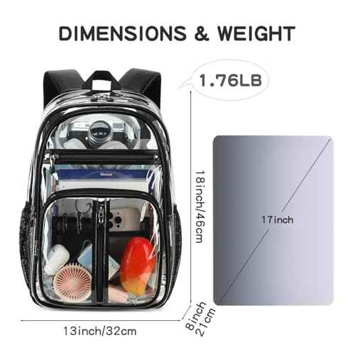 Cusangel Clear TPU XL Backpack,18" See Through Heavy Duty Bookbag,18 x8 x13inch X-Large Capacity Stadiums, warehouses, school and other security check locations(Black)