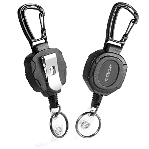 Heavy Duty Retractable Badge Reel with 32-Inch Steel Cord & Carabiner - 2 Pack