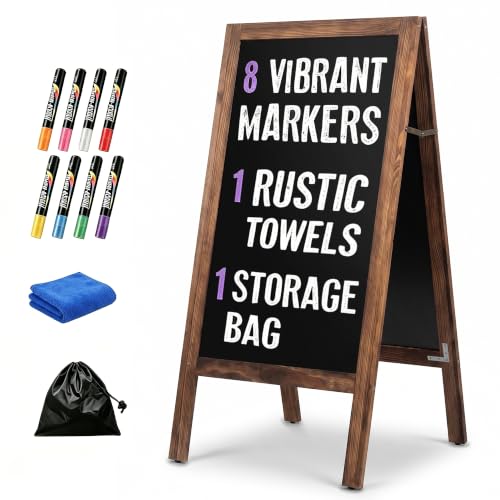 SEENYOO 40x20 Inch Double Sided Wooden Chalkboard Sign with Markers - Brown
