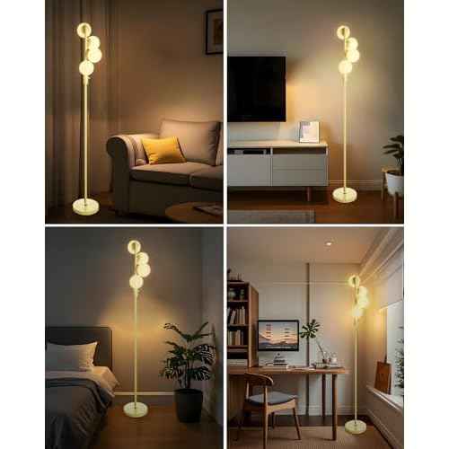 Lightdot 64IN Dimmable (Brightness Adjustable) Globe Floor Lamp, Standing Lamps with 4PCS 3000K G9 Bulbs Soft Warm White Eye Care, Mid Century Modern Floor Lamp for Living Room-Green