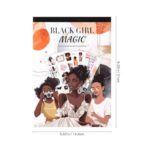Black Girl Decal Stickers Book For Planners, Calendars, Journals, Vision Boards, Projects, Laptop & Water Bottles ? Premium Quality, Hand Drawn, Waterproof ? Scrapbook Accessories For Women - 24 Pages
