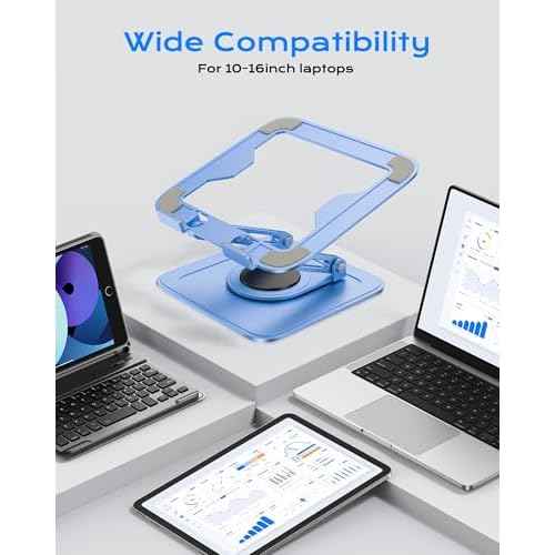 Adjustable Laptop Stand, Computer Stand with 360 Rotating Base, Ergonomic Laptop Riser Mount for Desk Foldable Protable Computer Desk Fits with MacBook Pro Air (10-16") - Blue