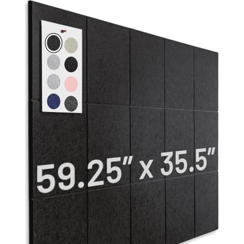 Large Cork Board for Wall 59" x 36", Black Bulletin Board | 15 Pack Felt Wall Tiles | Cork Boards for Office Pin Board Tack Board Cork Boards