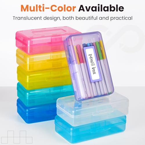 Large Purple Personalized Pencil Box Organizer with Sticker - Sturdy & Stackable