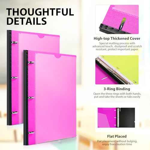 Telescoping 3 Ring Binder-12PCS, Flexible Binder with Customized Front Cover+Clear Catalog Pocket+3 Round Rings, Flat Writing Binder, 4 Bright Colors