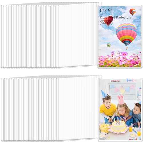 50PCS 6" x 9" Rigid Print Protectors Clear Hard Plastic Large Card Sleeves for Jumbo Card, Top Loading Rigid Card Sheet Protectors for Postcards, Photos, Trading & Sports Cards