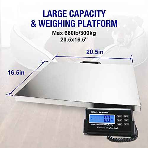 Charmline 660lbs x 0.1lbs High Accuracy Digital Postal Scale, Shipping Scale with 21x17 Large Stainless Steel Platform, Heavy Duty Scale for Packages/Dog/Postage/Luggage, Battery & AC Adapter Powered