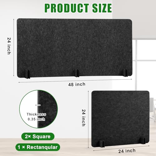Buryeah 3 Pcs Desk Divider Desk Partition 23.6 x 47.2, 23.6 x 23.6 Stand up Freestanding Cubicle Privacy Partition Reducing Noise Visual Distraction Divider for Office Home School(Deep Gray)
