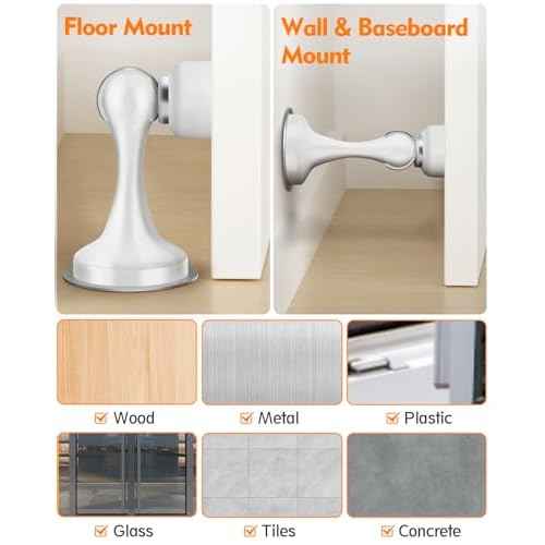 Door Stoppers, Magnetic Door Stop, Stainless Steel, 6 Pack Magnetic Door Catch, 3M Double-Sided Adhesive Tape, No Drilling, Screws for Stronger Mount, Hold Your Door Open, for Wide Doors