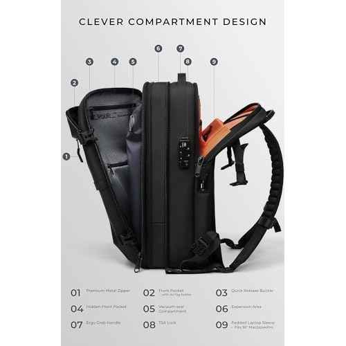 AirVault Vacuum Seal Travel Backpack 60L with Expandable Vortex Air Compression Vacuum System Water Resistant TSA Lock (Vacuum Pump Included, Black, 60L)
