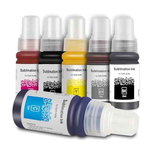 6 Colors Sublimation Ink Refillable for ET-8550 ET-8500 Wide-Format Supertank Printers (6x70ML,BK/PK/C/M/Y/GY)