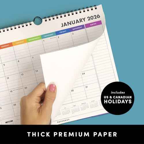 PAPERAGE 2026 Calendar, 12 Months (January 2026 - December 2026), Small (9 in x 11 in), Minimalist Wall and Desk Calendar with Monthly Views, Yearly Plans & Notes Section ? Rainbow