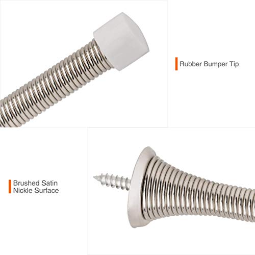 KOVOSCH 2 Pack Satin Nickel Spring Door Stops - 3-1/4" Wall Protectors with Rubber Tips