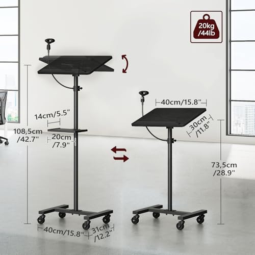MAHANCRIS Black Podium Lectern with Adjustable 28.9–42.7 in Stand, Microphone and Laptop Tray