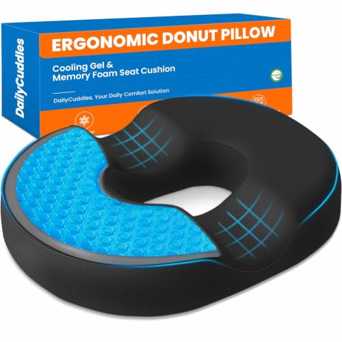 Donut Pillow Cooling Gel Memory Foam Cushion – Large, Black by DailyCuddles