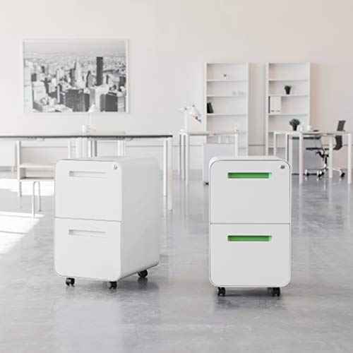 Laura Davidson Furniture Stockpile 2 Drawer Mobile File Cabinet with Lock - Under Desk Metal Filing Cabinet, Legal/Letter File Folders, Wheels and Stationary Feet, Pre-Assembled, White