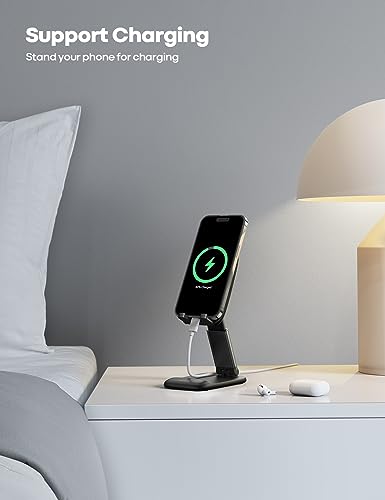 Lamicall Cell Phone Stand for Desk - Black, Adjustable Height & Angle, Foldable, Thick Case Friendly