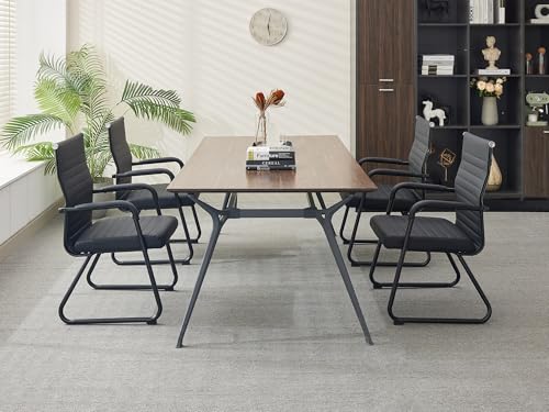 Okeysen Black Leather Office Guest Chairs (Set of 2) Modern Sled-Base, 300lb Capacity