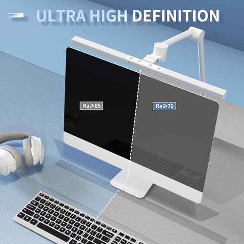 LED Desk Lamp with Clamp,Monitor Light Bar,Eye-Caring Desk Light,Ultra High Definition and Brightness Table Light,4 Modes 12 Brightness, (White Desk Lamp with Clamp)