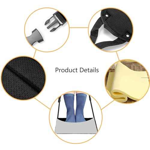 Airplane Foot Hammock Ajustable Foot Hammock for Plane Travel Comfort Travel Essentials Portable Airplane Foot Rest,Long Flight Accessories (Grey, 2 Pack)