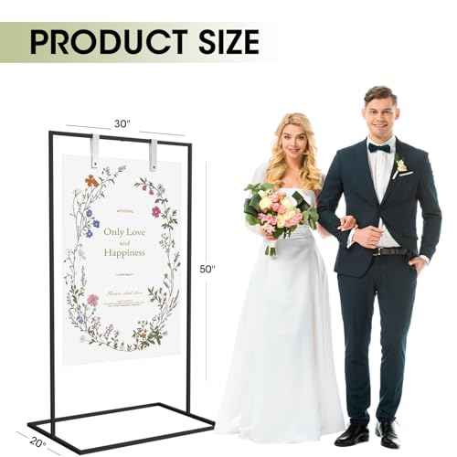 Wedding Welcome Sign Stand, Welcome to Our Wedding Sign Holder with Leather Hanging Strap,50"x30"x 20"Heavy Duty Easel Stand for Sign Suitable for Wedding, Birthday, Halloween, (Black)