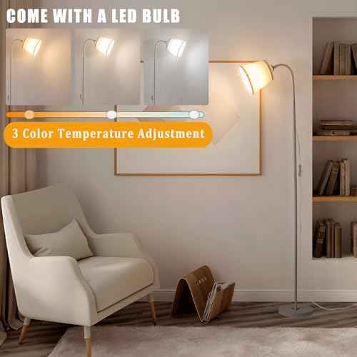 AoMck Floor Lamp for Living Room, Industrial FloorLamps with Adjustable Gooseneck Bendable, 2 in 1Reading Table Lamps for Living Room Bedroom Office12W Bulb Included (W+ Linen Shade)
