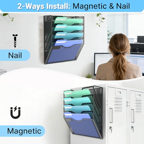 Gawerk 5 Tier Magnetic Wall File Holder - Office & Home Document Organizer