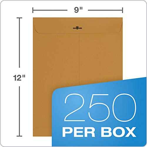 Columbian 9" x 12" Clasp Envelopes with Clasp Closure and Gummed Seal, 28 lb Kraft Paper, 250 per Box (COLO921)