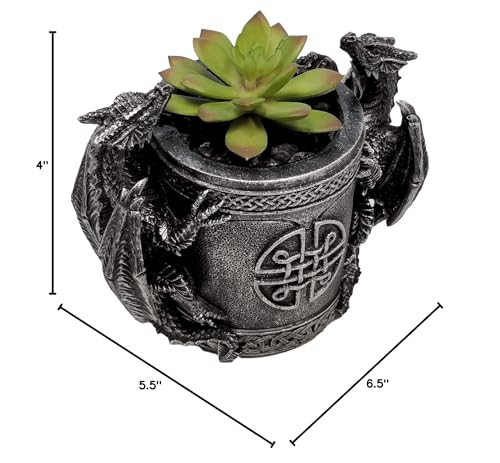 DWK - Literary Beasts - Twin Double Dragon Celtic Gothic Pen Pencil Desk Organizer Makeup Brush Holder Art Supply Caddy Home Office Accent Storage Accessory, Antique Silver Pewter, 6.5-inch