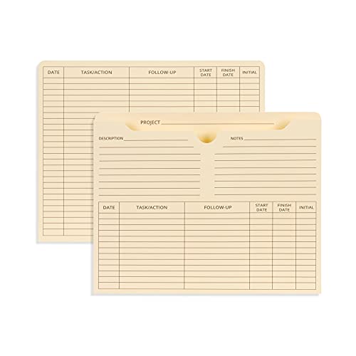 Blue Summit Supplies 50 Project File Folders, Reinforced Straight Cut Tab, 2 Inch Expansion Pocket, Preprinted Project Management Folder Design, Letter Size, Manila, 50 Pack