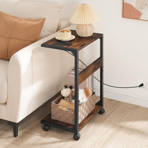 HOOBRO Computer Tower Stand, PC Stand with Charging Station, 2-Tier PC Tower Stand with Locking Caster Wheels, CPU Stand Fits Most PCs, PC Stand for Floor, for Home Office Rustic Brown BF01UCJ01G1