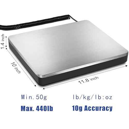 Fuzion Shipping Scale 440lb x 10g Accuracy, Postal Scale with Hold/Tare, Digital Shipping Scale for Packages Small Business, Luggage, Battery & AC/DC Adapter