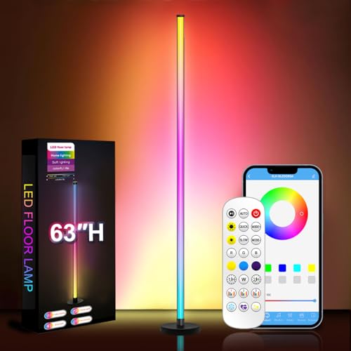 63¡ÈH RGB Floor Lamp, LED Corner Lamp,16 Million DIY Colors, 68+ Scenes, Music Sync, App & Remote Control (1 Pack)