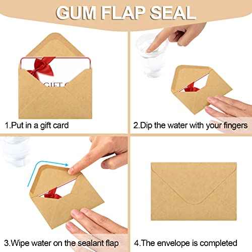 150 Pack Gift Card Envelopes, 4" x 2.75" Mini Envelopes, Brown Kraft Business Card Envelopes, Small Envelopes for Holidays, Weddings, Baby Showers, Birthdays Banquets