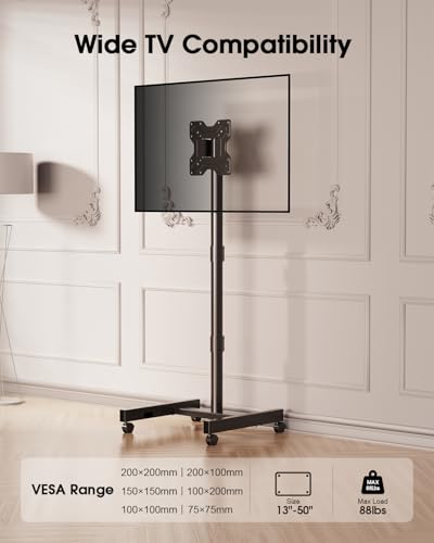Xyndyx Rolling TV Stand 13-50 Inch TV/Monitor with 50mm Pole, 88 lb Capacity