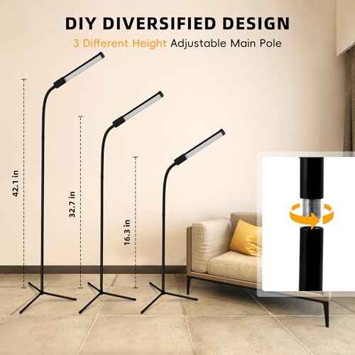 Floor Lamp, Bright Led Lash lamp for Eyelash Extensions, Dimmable Brightness and 3 Colors Lash Light, Adjustable Height and Gooseneck for Makeup Light lash Bed(Black)