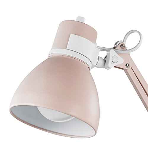 GLOBE Electric 52028 28" Swing Arm Architect Desk Lamp, Matte Rose Finish, White Accents, Rotary Switch on Shade, Partially Adjustable Arm, Modern Lighting for Bedroom or Office, E26 Base