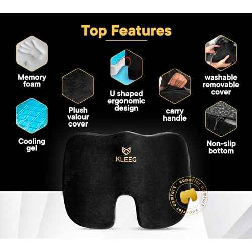 Seat Cushion for Office Chair, Car Seat Cushions, Memory Foam, Gel Seat Cushion for Long Sitting, Sciatica Pain Relief Pillow, Tailbone Pain Relief Cushion, Butt Pillow for Tailbone