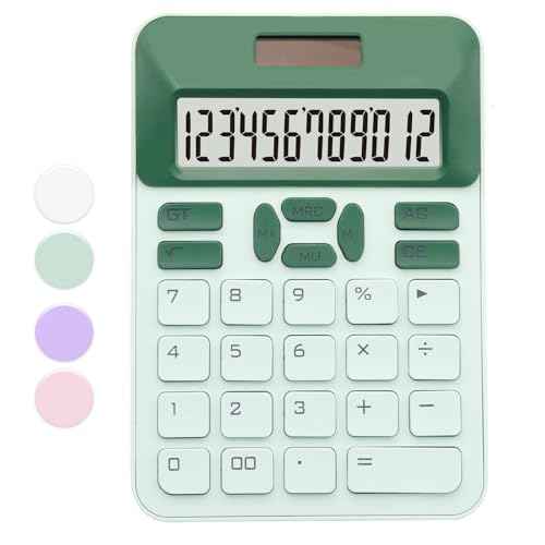 Green Basic Calculator with 12 Digit LCD Display - Cute for Office, Home, School