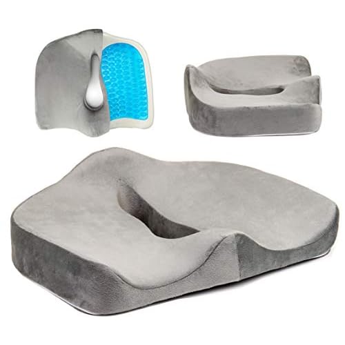 Tektrum Orthopedic Cool Gel Enhanced Seat Cushion, Gel Memory Foam Coccyx Cushion for Back Pain, Sciatica, Tailbone, Prostate, Sitting Long Hours -Office, Home, Car, Plane, Wheelchair (02NJ-Grey)