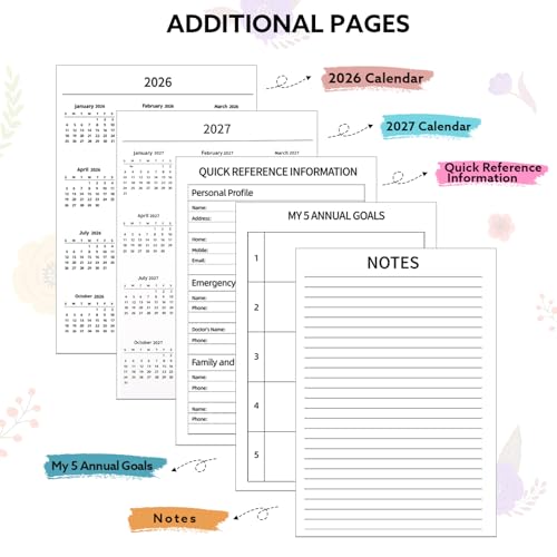 2026 Planner, Weekly and Monthly Planner, January 2026 - December 2026, Calendar Planner A5 (6.5" x 8.5") with Tabs, Inner Pocket for Home School Office Supplies, Blue Flower