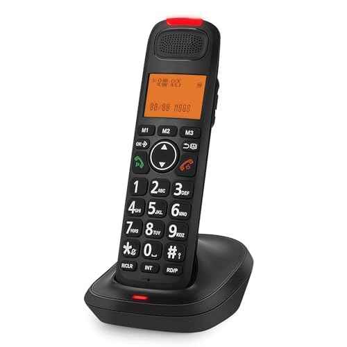 Sangyn Compact Cordless Phone with DECT 6.0, Speed Dialing, Audio Assist, Large Display and Big Buttons Home House Phone, Black